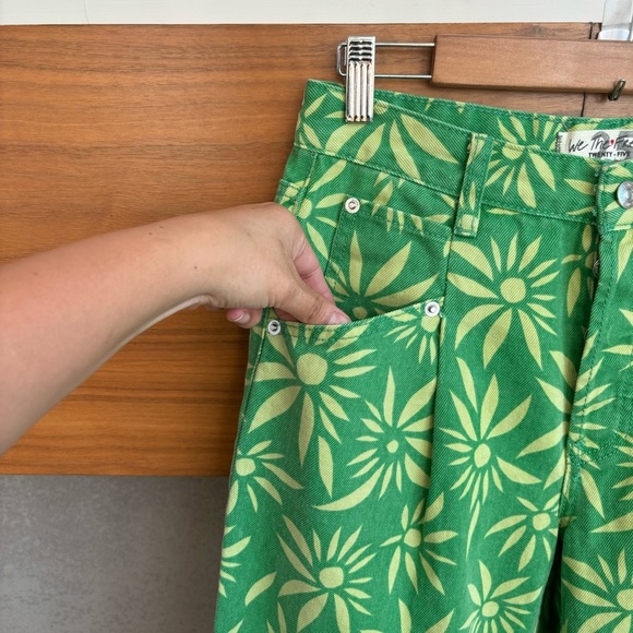 We The Free Free People Wide Leg Retro Green Floral Pant, Size 25 - Picture 7 of 11